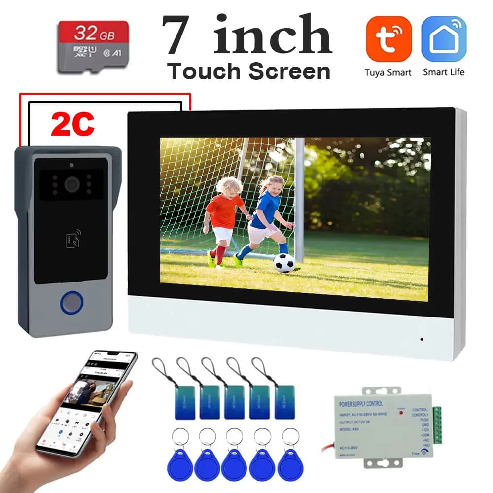 Nuovo sistema di videocitofono WiFi con campanello intelligente a 2 fili Tuya con scheda IC remota APP Sblocca touch screen da 7 pollici 1080P