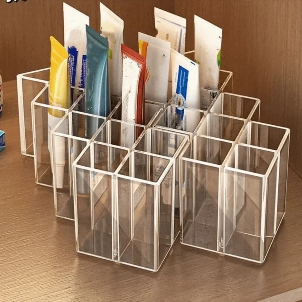 Transparent Organizer for Cosmetics, Plastic Multi-Spart Box, Fish Shape Makeup Brushes Door