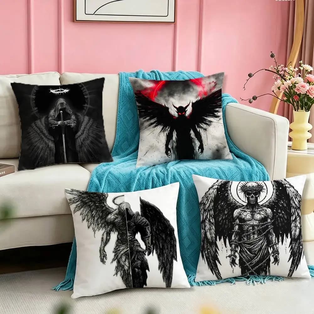 Black Angel Death demon Square Double-Sided printed Pillow Case Bedroom Bedside Pillow Sofa Cushion Cover