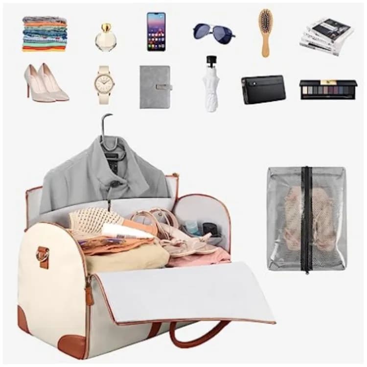 Borsa porta abiti convertibile in PU con tracolla, borsa da viaggio 2 in 1 per uomo e donna, valigia appendibile, borsa da viaggio per abiti.