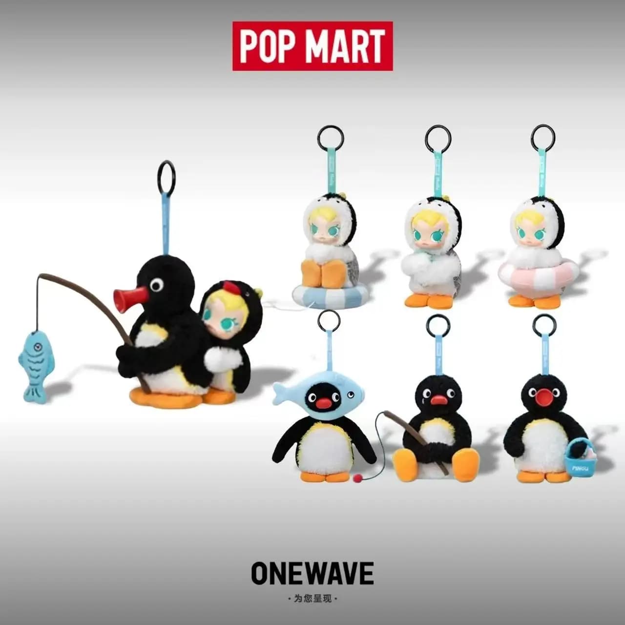 POP MART Baby Molly X Pingu Happy Fishing Series Ciondolo in Vinile Blind Box Kawaii Anime Action Figure Giocattolo a Sorpresa