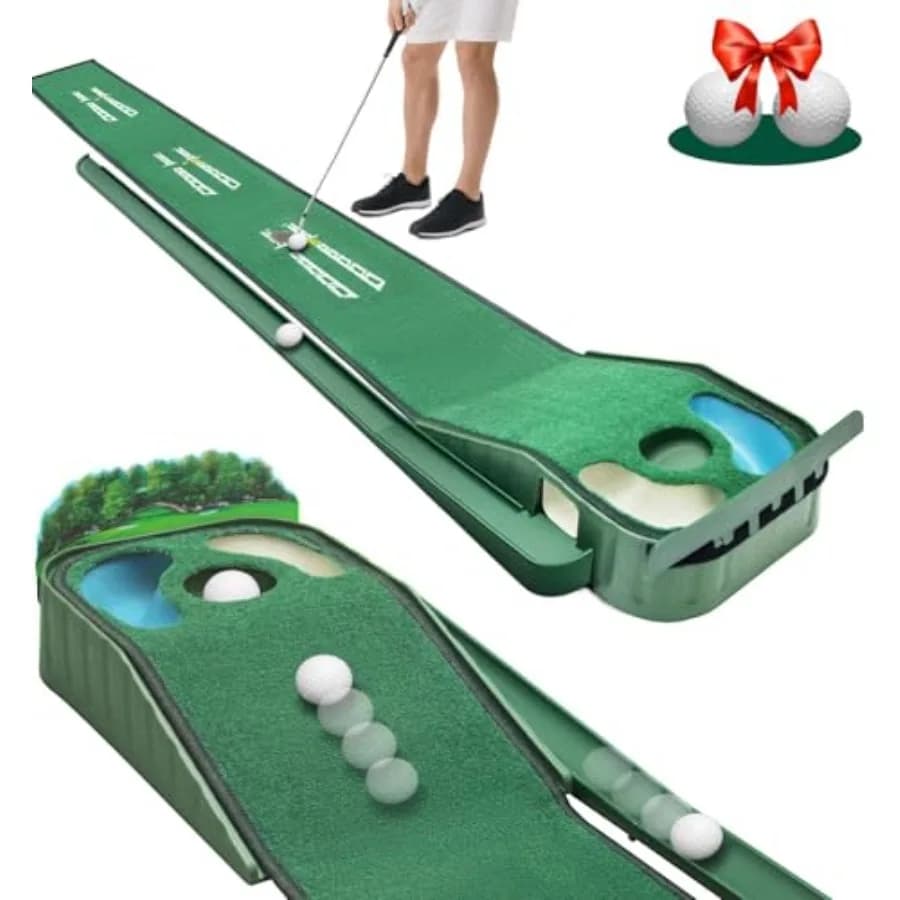 Tappetino da Golf Indoor - Tappeto da Putting Realistico con Superficie in Velluto, Ritorno Palla, Doppio Percorso di Ostacoli, 8ft per Pratica