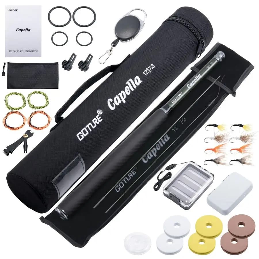 Canna da Pesca Combo per Pesca a Mosca Tenkara, Canna Telescopica da Feeder 3.6M 12ft 13 Segmenti, Manico in Sughero e Carbonio, Confezione Regalo