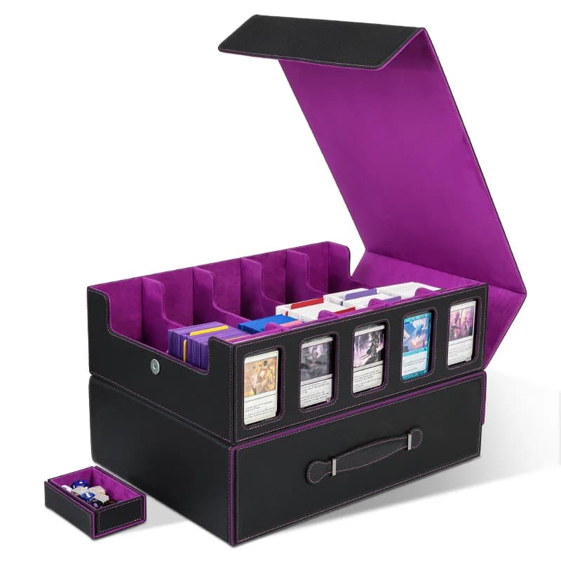Trading Card Storage Box 5-Row with Handle, TCG Storage Box Holds 3900+ Cards with Display Window, Organizer Case for PTCG Sport