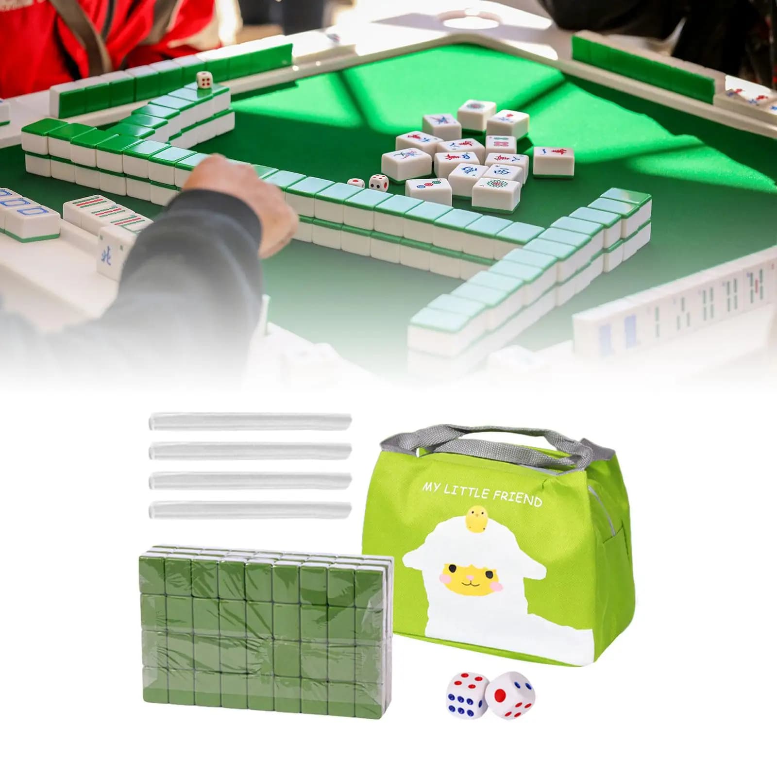 Travel Mini Mahjong Set with Bag Chinese Character Board Game 144 Tiles Portable Chinese Mahjong Toy Set for Adults and Kids