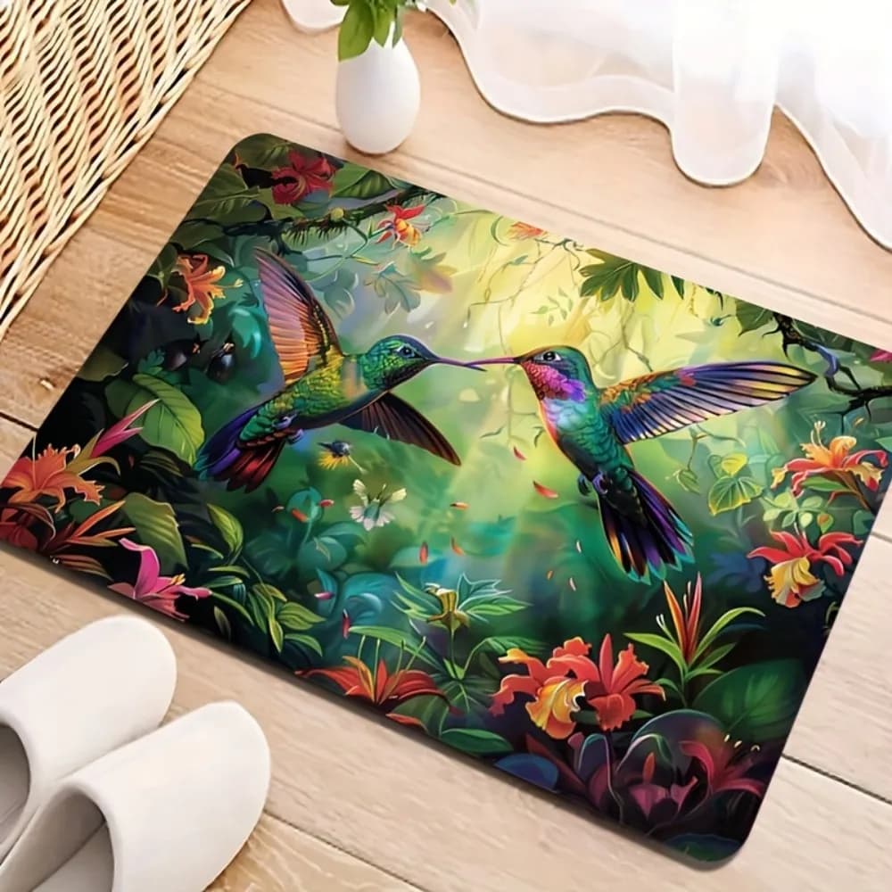 VIKAMA Tappetino dal design tropicale colibrì primaverile, antiscivolo e resistente allo sporco, per ingresso, bagno, cucina, decorazioni per la casa
