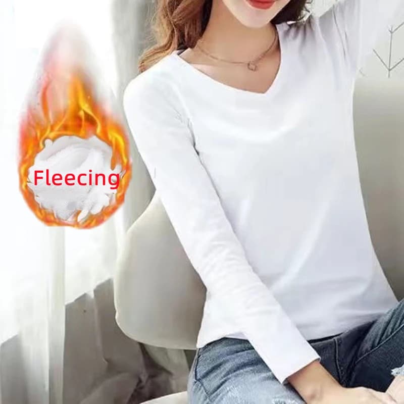 Thermal Intimo Bottoming Shirt Fleecing Winter Slim Basic t-Shirt Long Sleeves Slim Velvet Heating Top Clothing Women 2024
