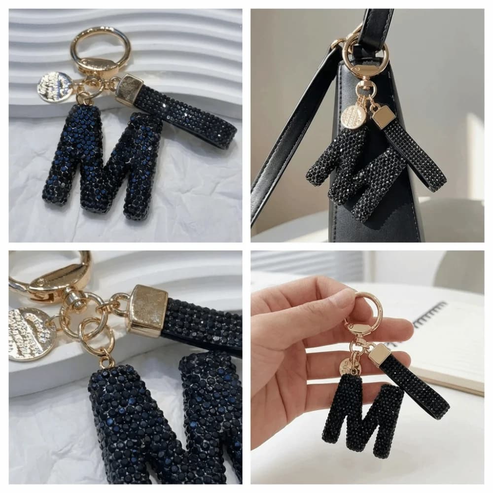 Stylish Lucky Charm Letter Key Chain Luxury Shiny Crystal Letter Pendant Ornaments Key Ring Bag Hanging Bag Key Decoration