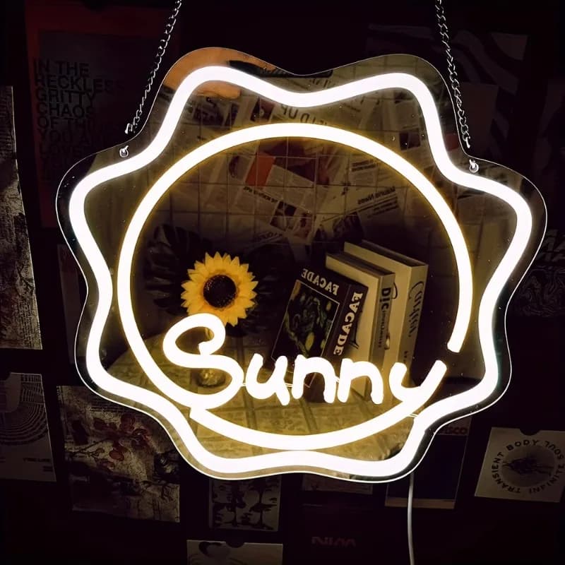 Insegna al Neon Sole Splendente, Arte Murale LED Girasole, Luce Neon Bianco Caldo per Camera da Letto, Asilo Nido, Caffetteria, Decorazione Floreale Boho per Estate e Primavera
