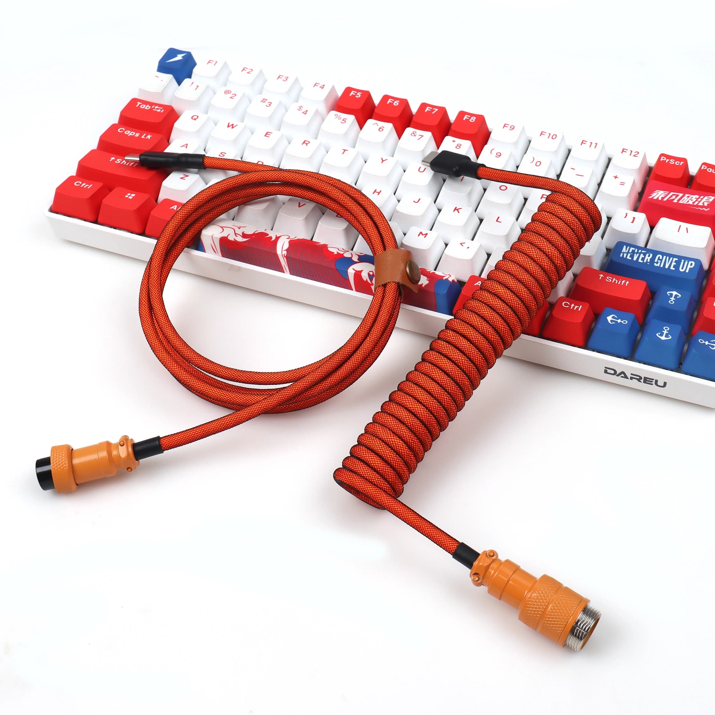 【LANO】Cavo a spirale arancione per tastiera meccanica, da Type-C a C, cavo Aviator GX16 a doppia guaina per gaming e computer desktop