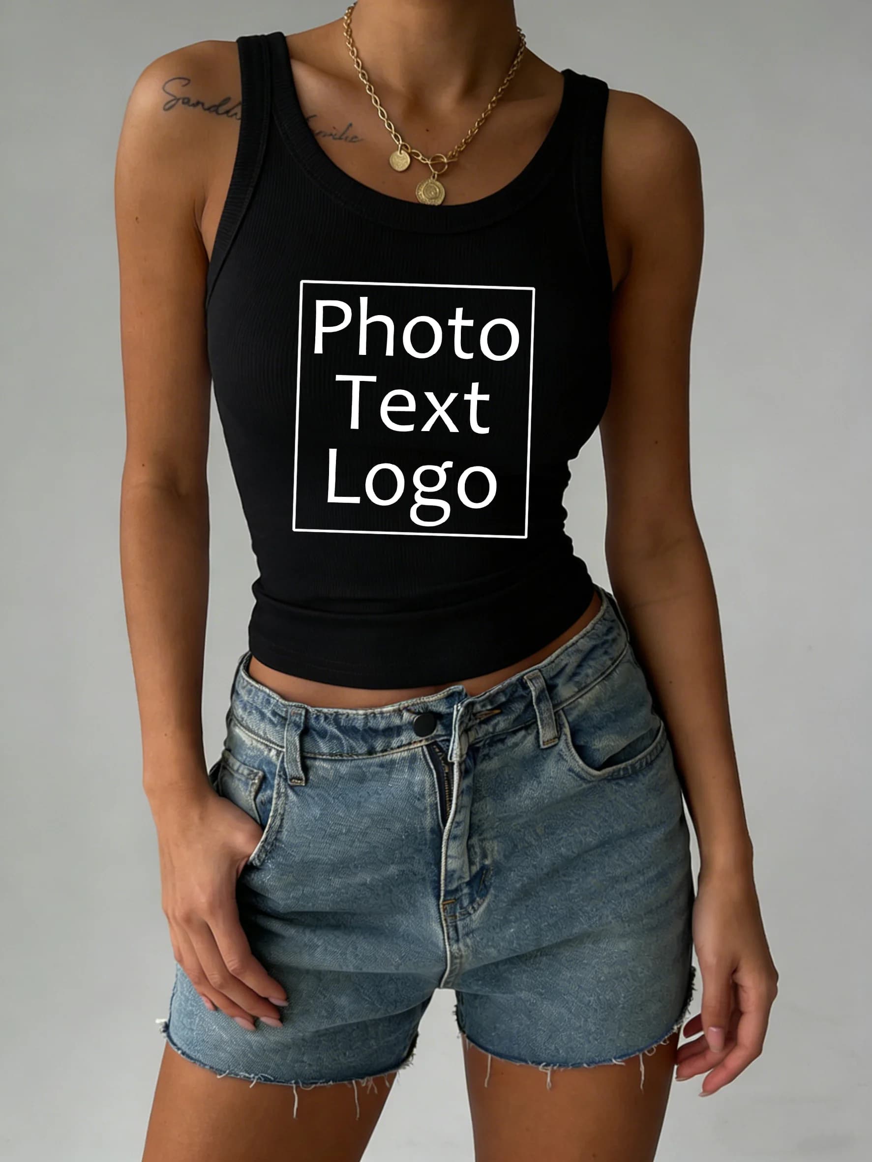 Personalized Custom Print Thread Bestie Vest Women Summer Trendy Sport Clothes Tight Sexy Tank Top Knitted Sleeveless Slim Tee
