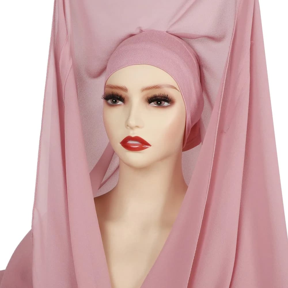 2in1 Instant Chiffon Hijab Scarf Bulit-In Magnets Solid Color Women Chiffon Shawl Comfortable with Undercap