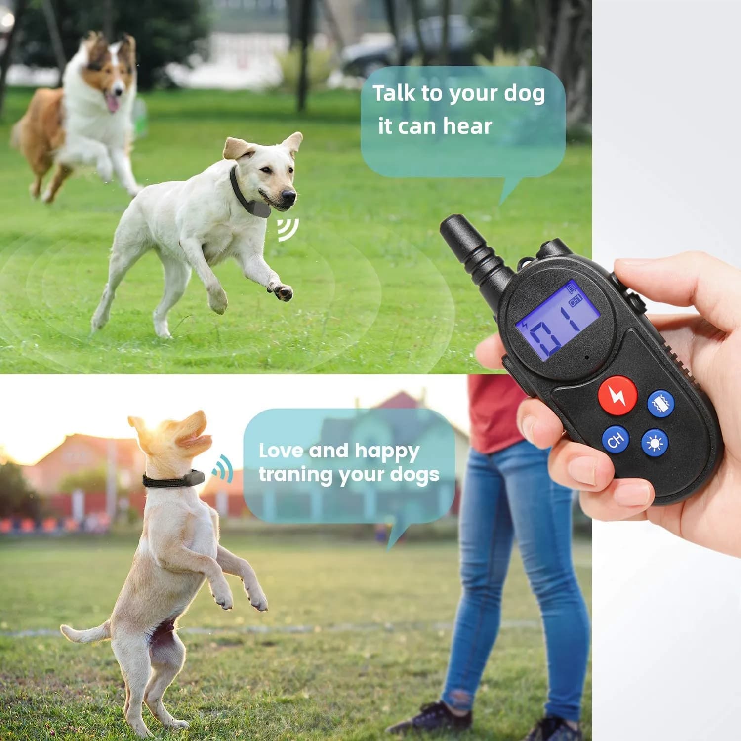 Collare di addestramento per cani con collare antiurto per cani Walkie-talkie per cani di taglia media e piccola, impermeabile ricaricabile, vibrazione,