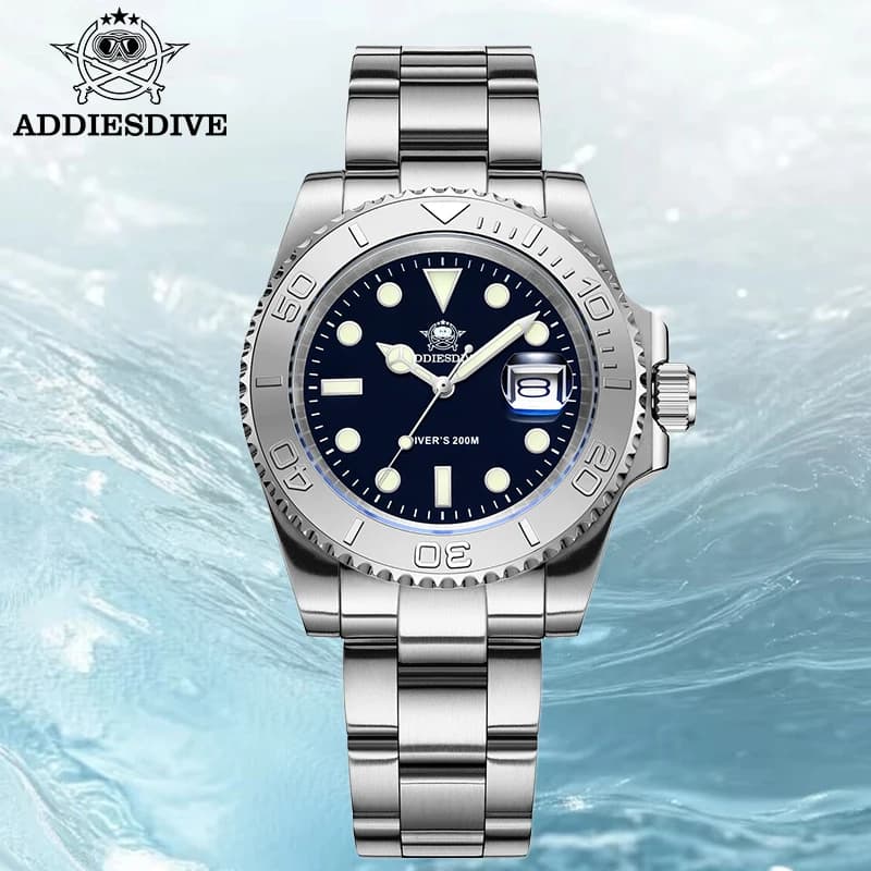 ADDIESDIVE 2115 Quartz Men Watch 200m Waterproof Dive Wristwatch 41mm Calendar 316L Stainless Steel BGW9 Super Luminous Watches