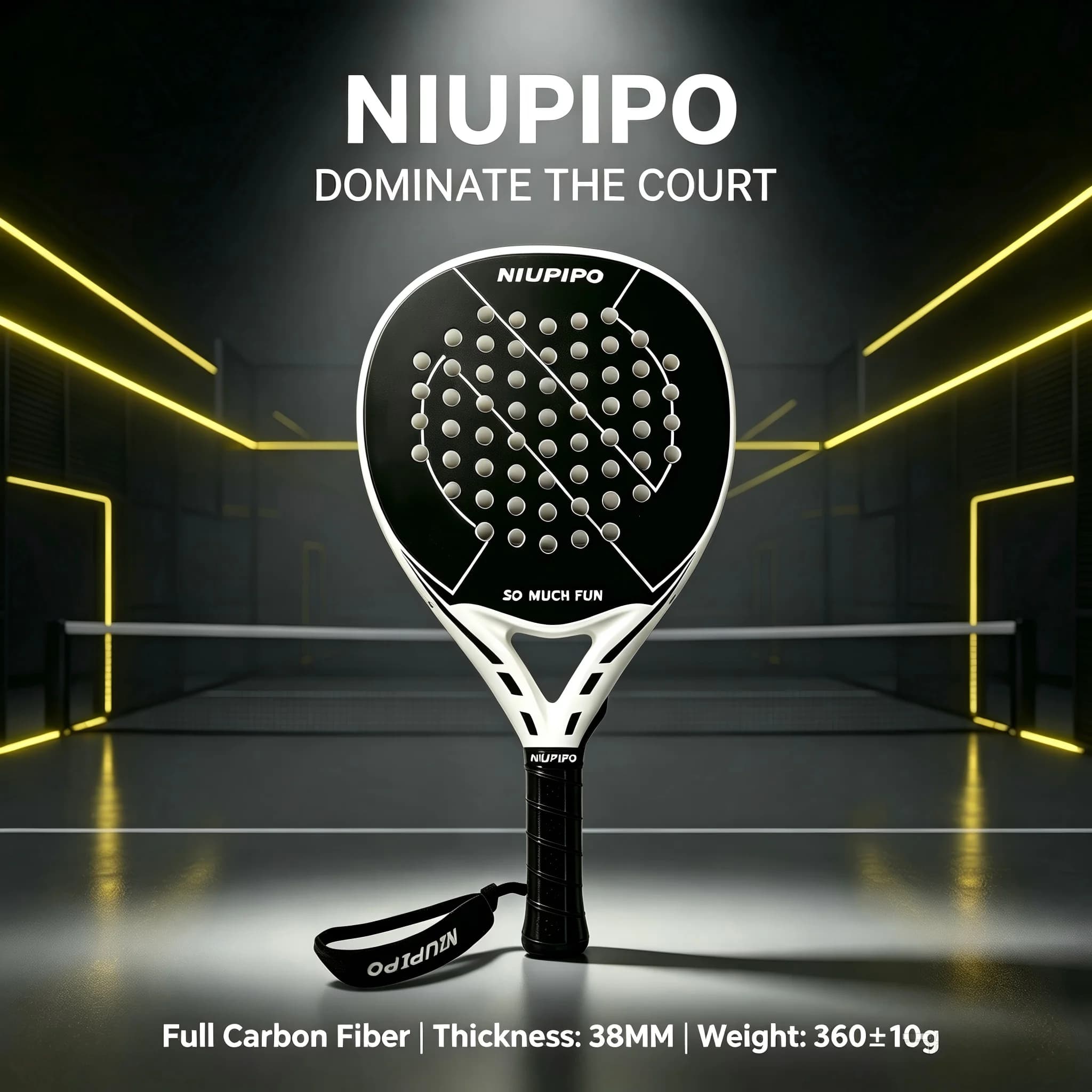 New Arrival NIUPIPO Black White Padel Tennis Racket Shock Absorbing Anti-vibration Paddle Racket Durable Frame for Outdoor Court