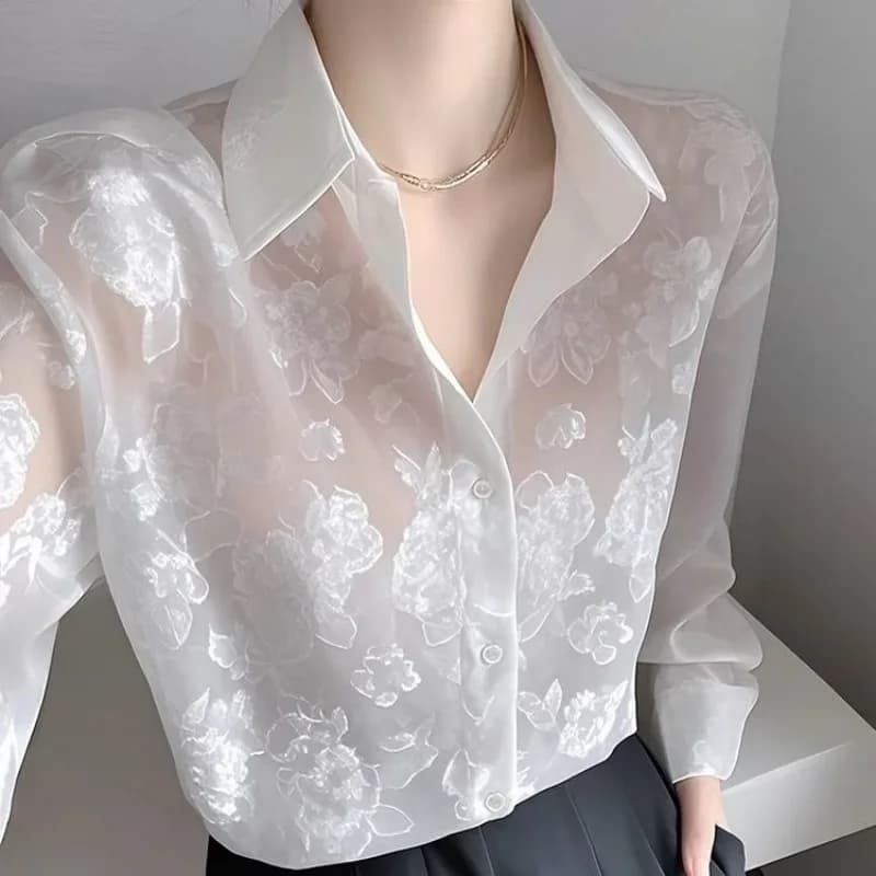 Camicia con protezione solare da donna 2025 Primavera Nuovo unico bellissimo ufficio Lady Top a maniche lunghe in stile francese di bell'aspetto