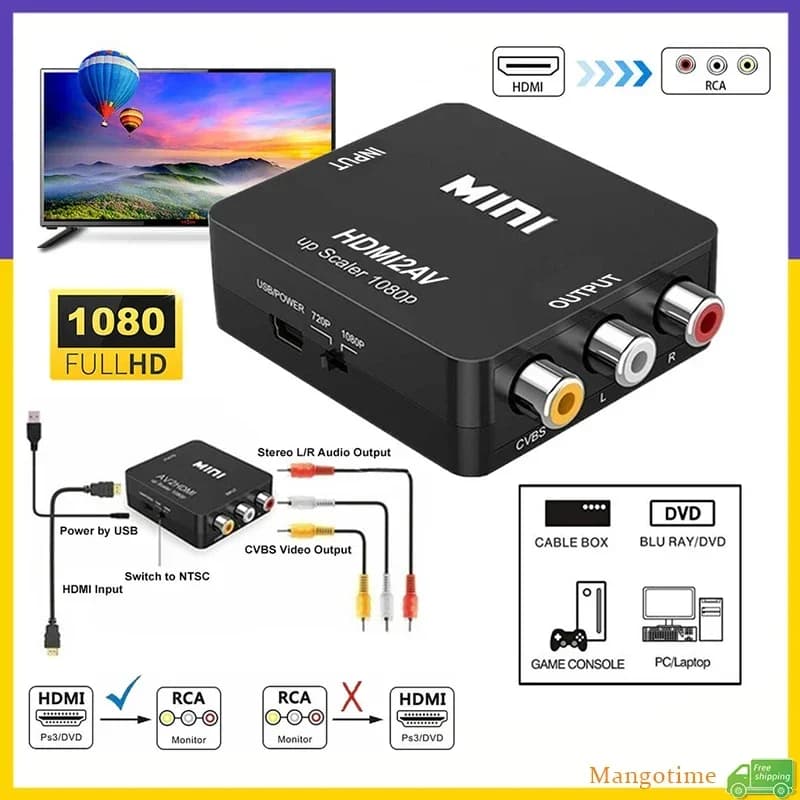 【Spedizione Rapida】Adattatore HDMI a AV RCA/CVBS Mini HDMI2AV Convertitore Video Audio HD 1080P Supporto NTSC PAL per PC TV Vecchia Generazione DVD