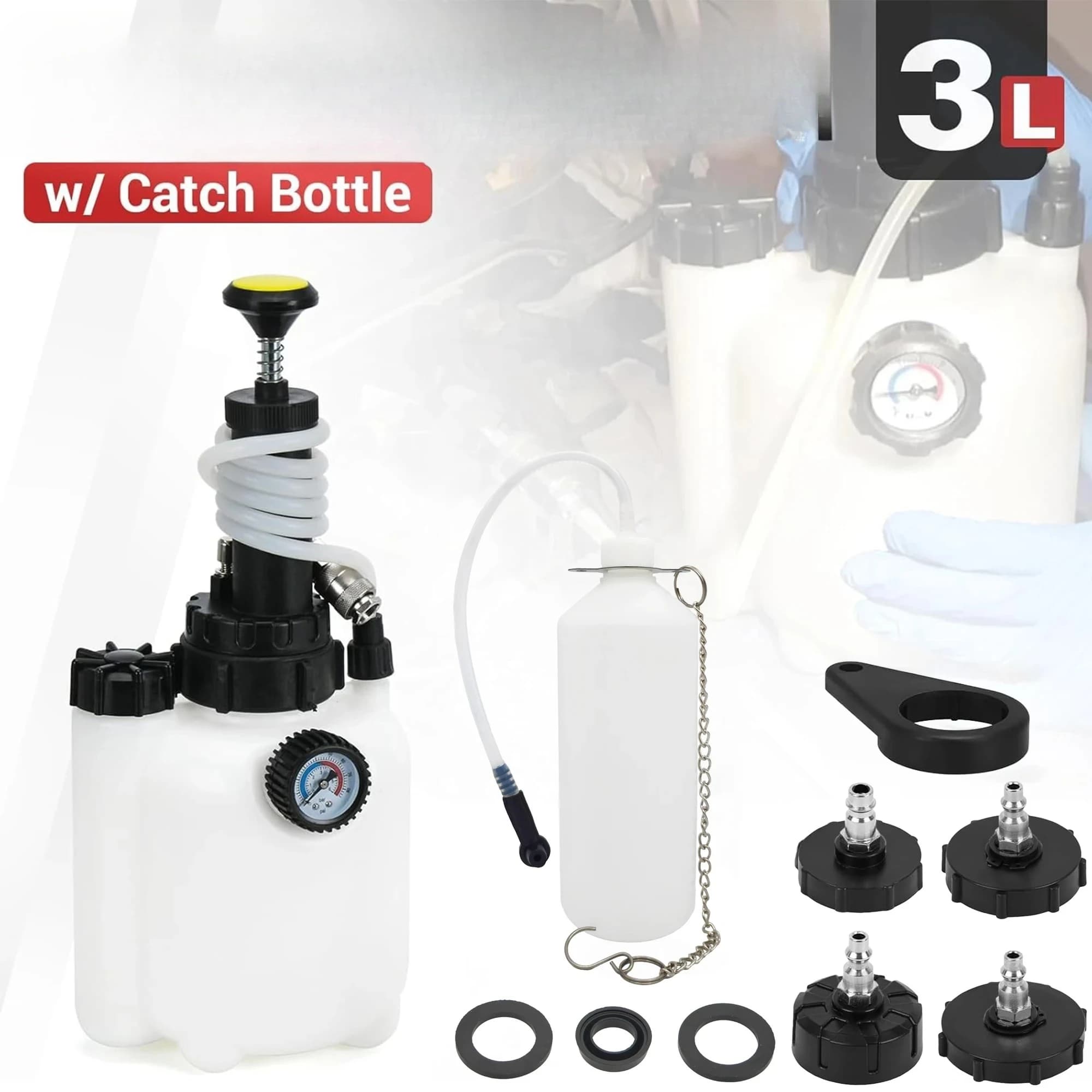 Kit di spurgo del liquido dei freni manuale per auto Pompa del liquido a pressione del freno a vuoto da 3 litri Spurgo dei freni pneumatico per macchina di scarico dei freni professionale