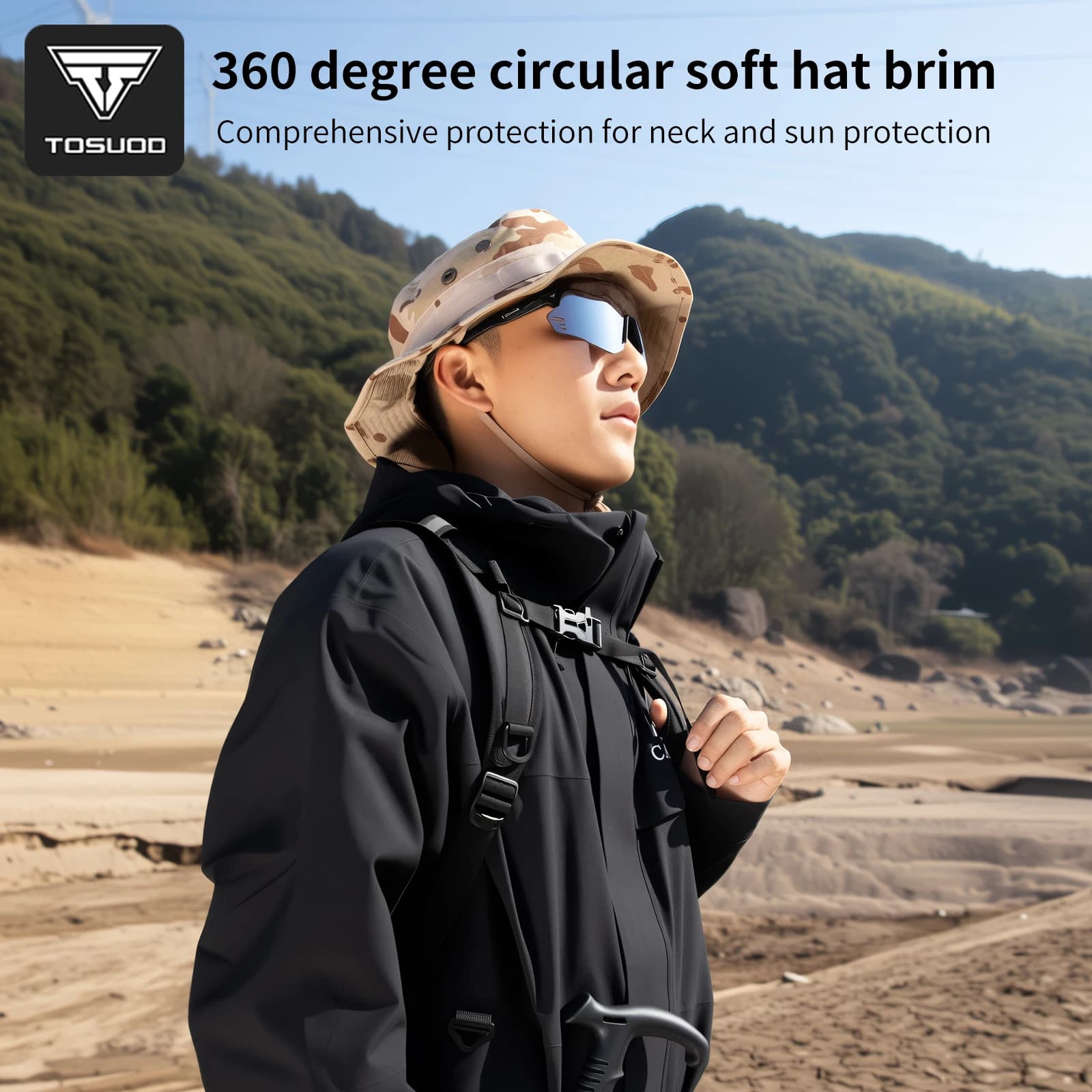 TOSUOD Fisherman's Hat for Hiking with Camouflage and Cordoncino, Balaclava Antivento and Parasol for Fishing and Hiking