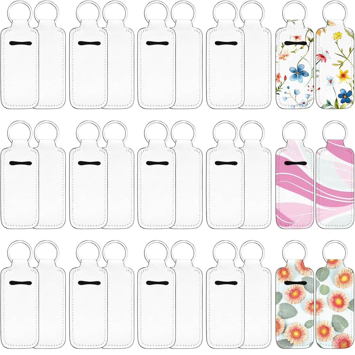 8 Pcs Sublimation Lipstick & Chapstick Holder Keychain Blanks – Bulk Neoprene Clip-On Sleeve with Travel Key Ring for DIY