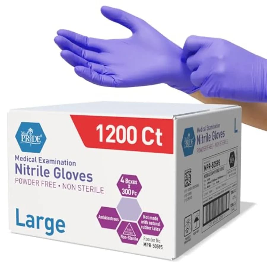 Guanti Monouso MED PRIDE in Nitrile per Esami, 1200 Pezzi, Blu, Senza Polvere, Senza Lattice, Grado Medico