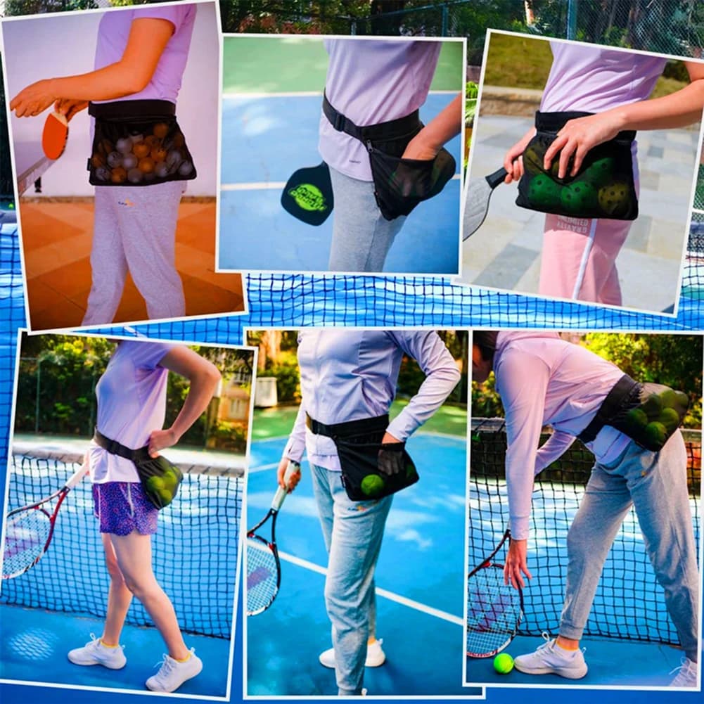 Mesh Tennis Ball Holder with Zipper Pocket Pickleball Band Wasit Pouch Storage Bag for Pickleball Accessory for Women/Men/Teens