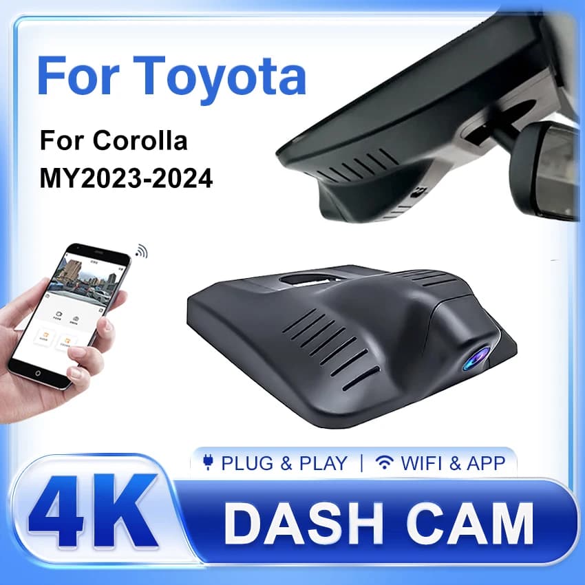 DVR per auto per Toyota Corolla 2023 2024 4K Dash Cam registratore di guida UHD visione notturna DashCam, telecamera anteriore e posteriore senza fili
