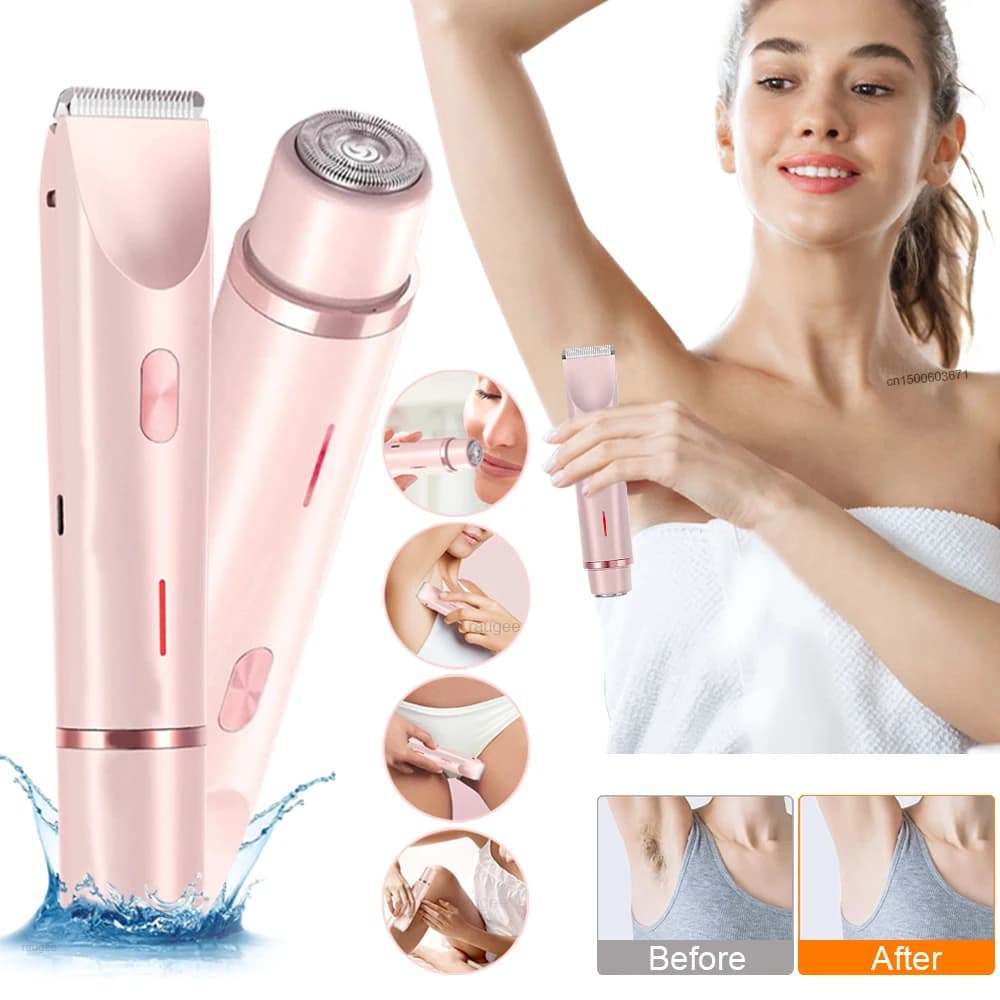 Rasoio Elettrico per Donne, Depilatore per Viso e Baffi, Trimmer a Doppia Testa per Corpo e Gambe, Epilatore Femminile