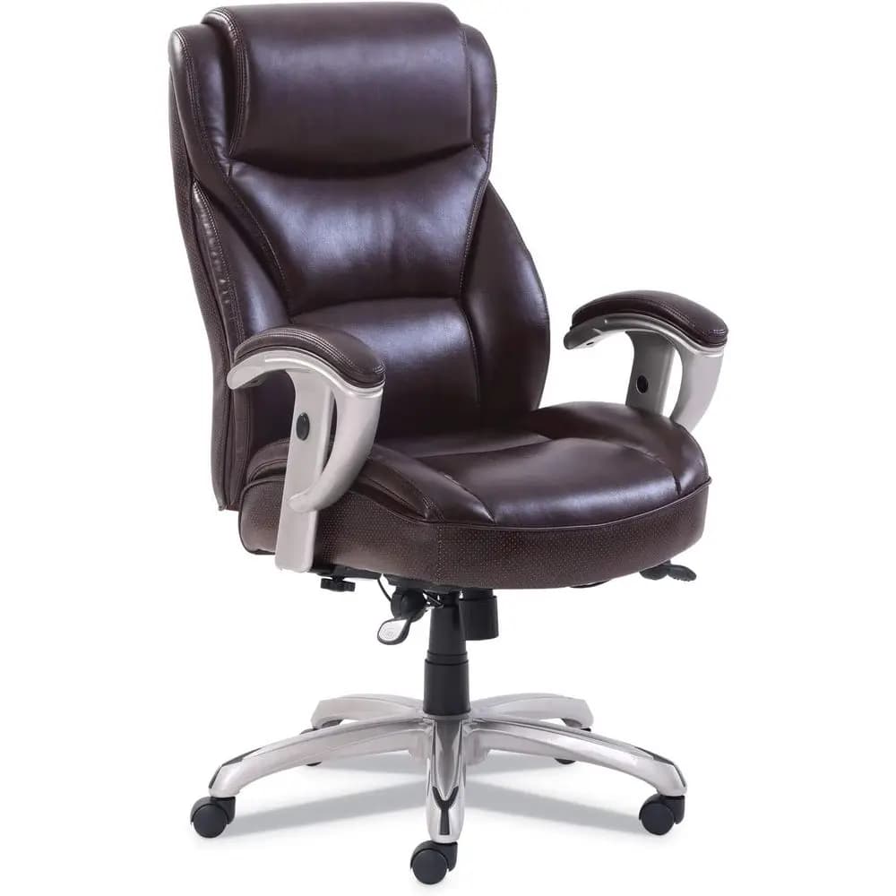 Large Capacity Ergonomic Task Chair, Up to 400 lbs, Adjustable 19.5-22.5 Seat, Brown Cushion, Silver Frame