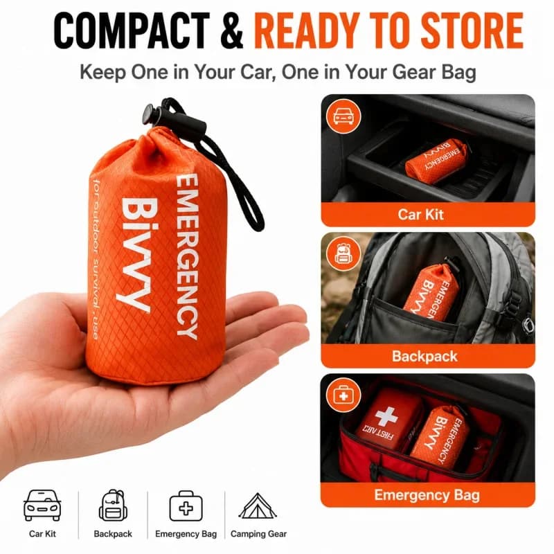 Emergency Sleeping Bag, PE Aluminum Film Bivy Sack With Premium Pouch, Whistle & Carry Hook For Camping Hiking Car