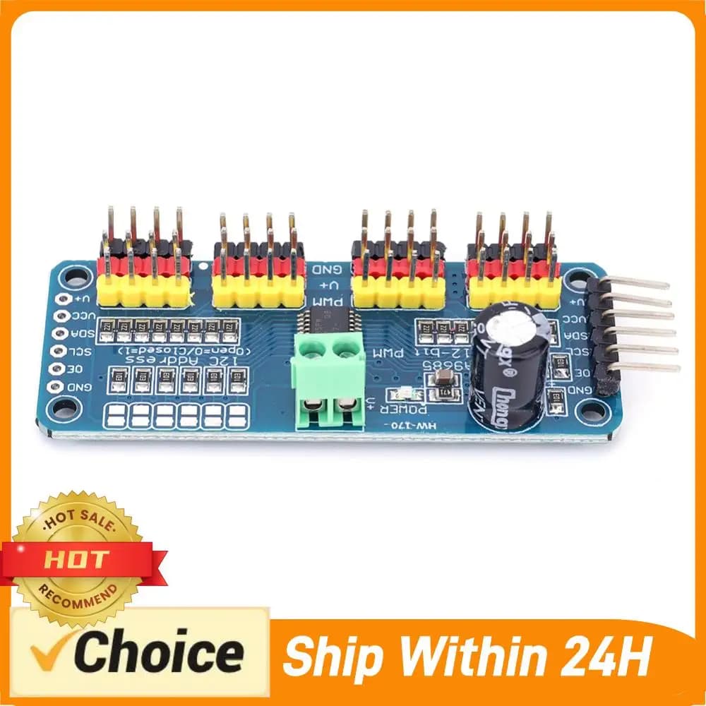 PCA9685 Driver Module with IIC Interface, PWM Servo Motor Driver Controller Board at 16 Channels 12-Bit for Arduino Robot/Raspberry Pi