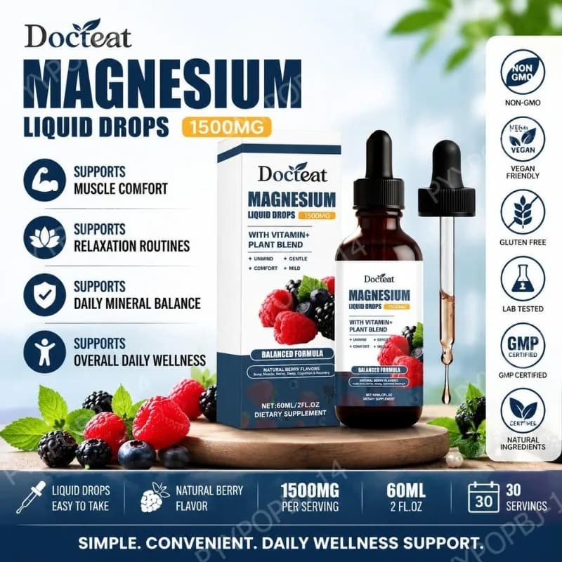Docteat Magnesium Liquid Drops with Potassium and Vitamin B6 To Help Maintain Muscle Comfort, Daily Mineral Balance, 60 ML