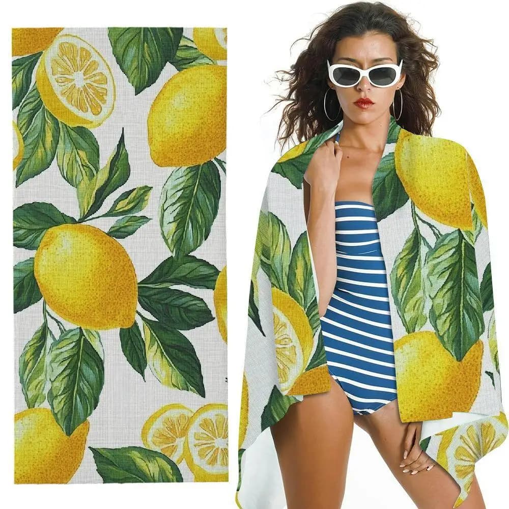 Telo da Mare Moderno con Motivo a Limoni, Asciugatura Rapida Ultra Assorbente Lavorato a Maglia per Viaggi e Nuoto
