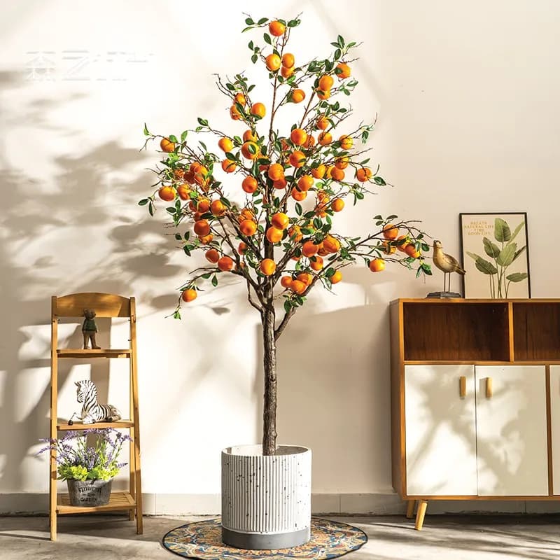 Artificial Orange Tree, Faux Potted Plant Symbolizing Good Fortune & Prosperity, Floor Planter for Indoor Living Room Decor