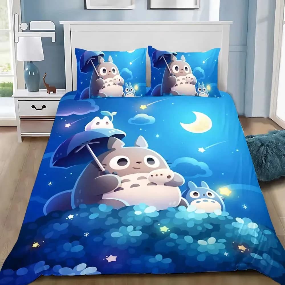 Anime Duvet Cover Pillowcase Bedding Set T-Totoros Kawaii Adult Boy Girl Bedroom Decoration Children Single Double Large Size