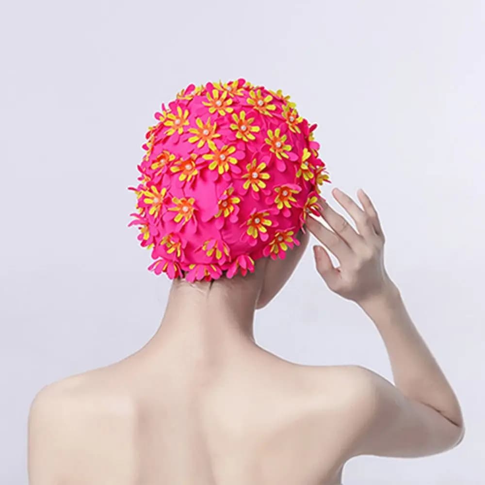 Pearl Floral Petal Swim Cap Flower Long Hair Swimming Hat Vintage Style Lightweight Flower Swimming Cap Swim Accessories