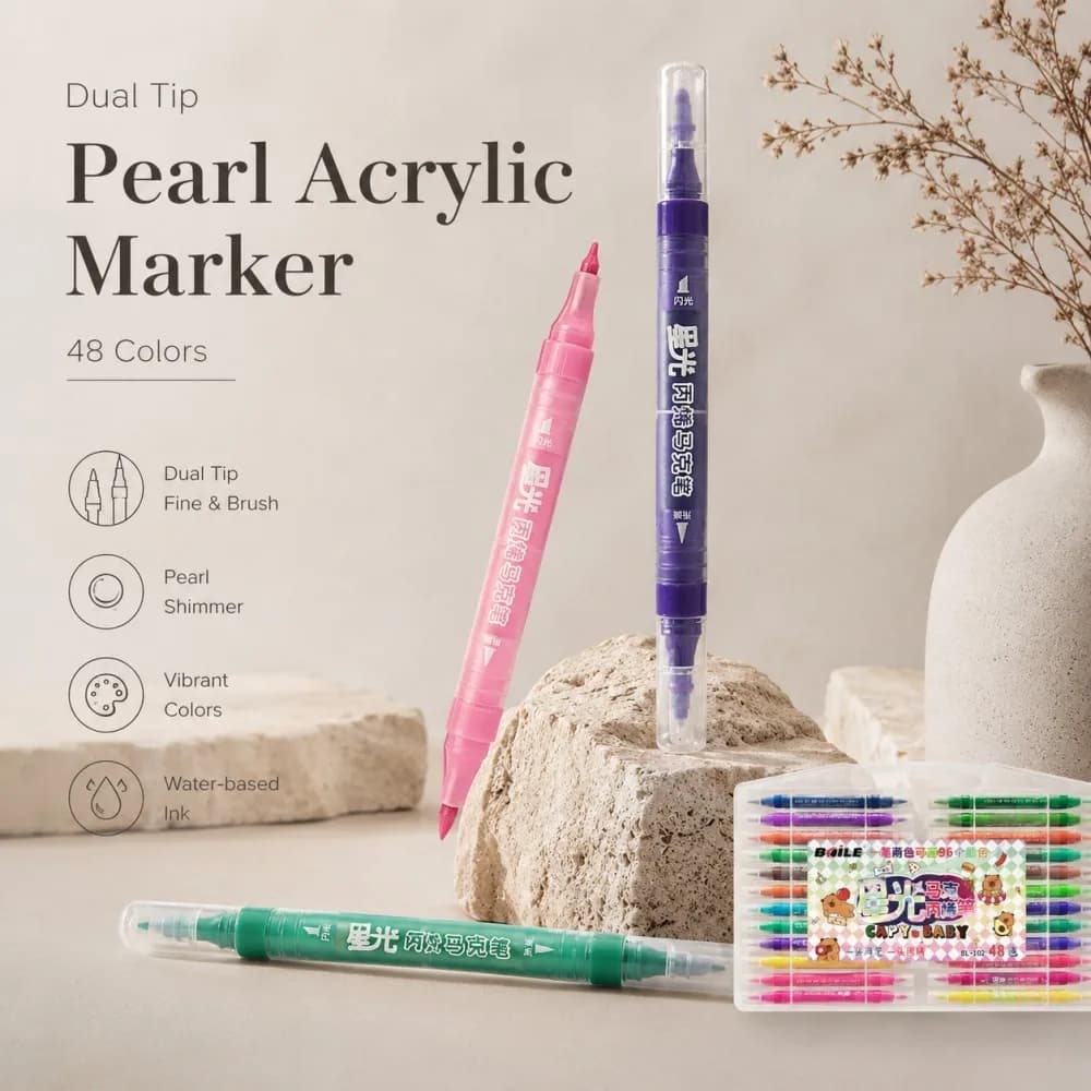 12-48PCS Dual Nib Acrylic Glitter Paint Markers Waterproof Art Marker for Kids Handbook Clip Art Rock Painting Glass Wood Canvas