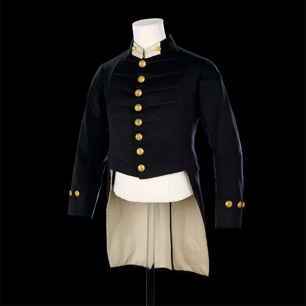 Costume cosplay di Hussar militare della guerra civile vittoriana Giacca nera Rivestimento storico Costume blu scuro Frac da smoking nero