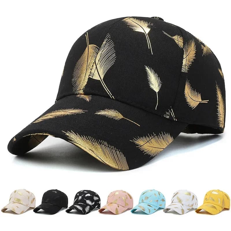 Golden feather printed youth baseball cap with adjustable outdoor casual sports sun protection and trendy duck tongue hat