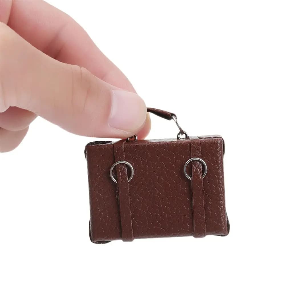 Mobili per casa delle bambole in scala 1:12, accessori per bambole, mini valigia vintage in legno, bauletto portatile in miniatura, bagaglio in pelle