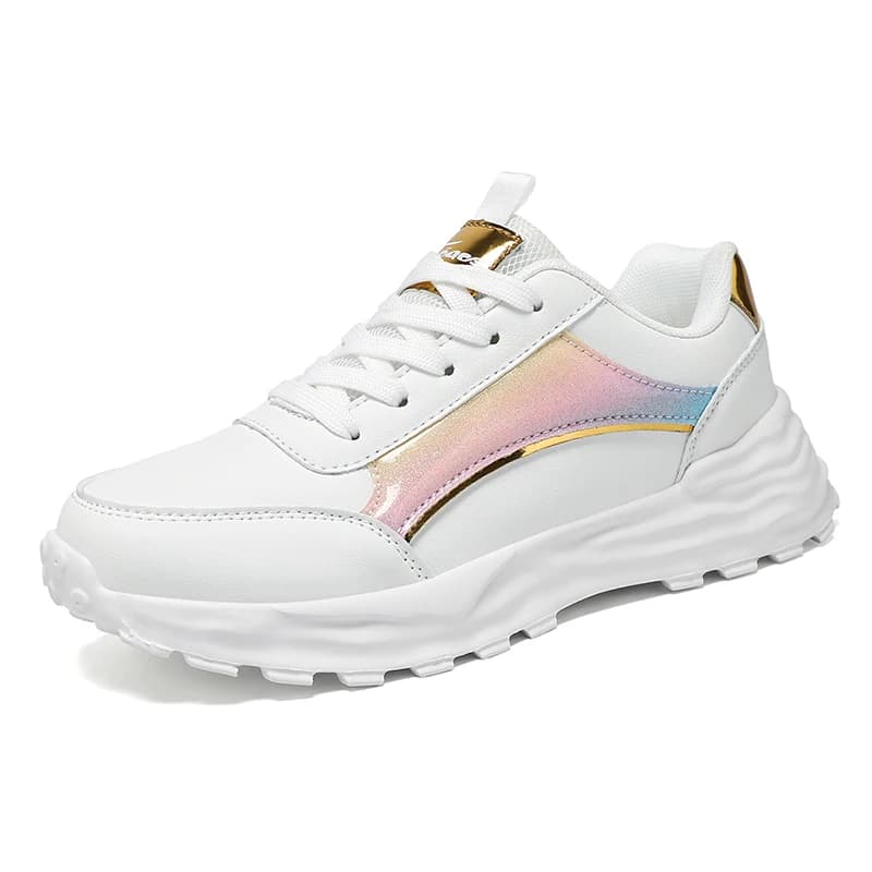 Women's Leather Sports Leisure Running Shoes Casual Sneaker Lace-up Lightweight Soft Sole Walking Low-Top Comfortable Training