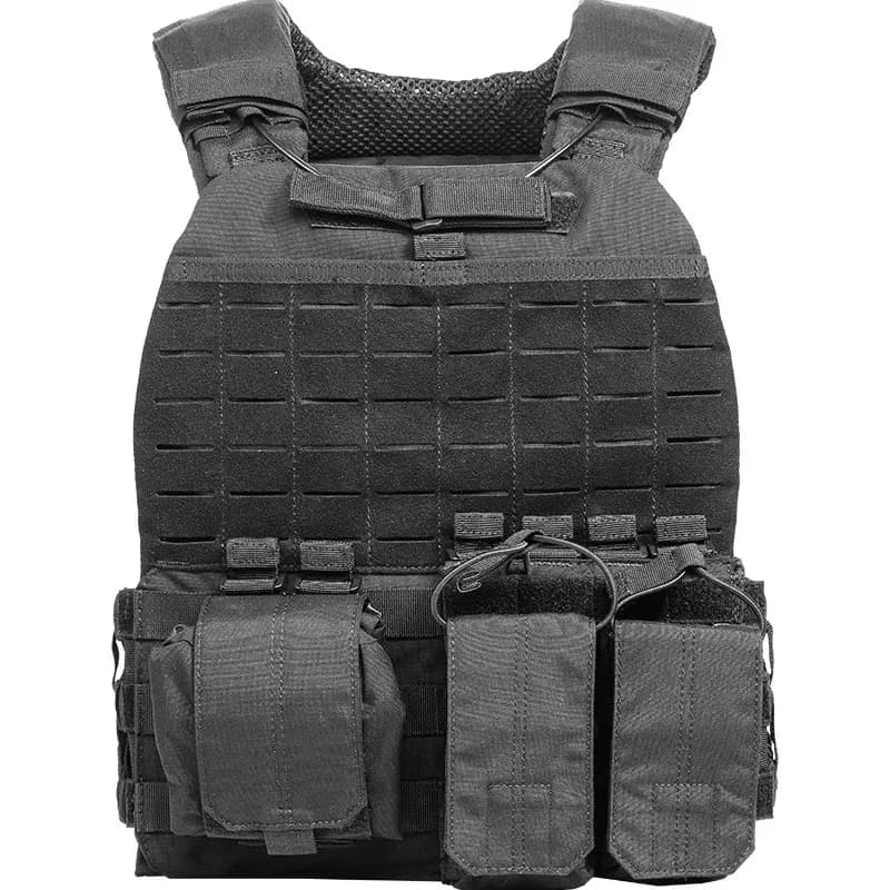 Black Tactical Vest with Training, Safety, Gym, Fitness and Hunting - Porta Piastre