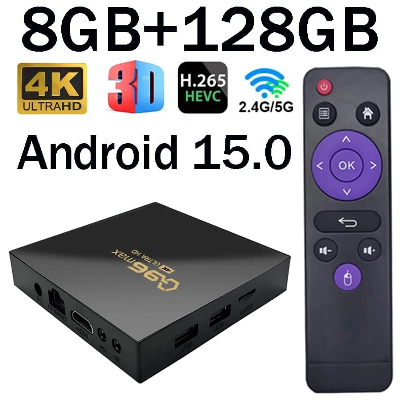 tv box 2026 android 15.0 allwinner H313 quad core 5G 2.4G WIFi HDR10 4K Q96 Max 8GB 128GB media player iptv Home Theater tv box