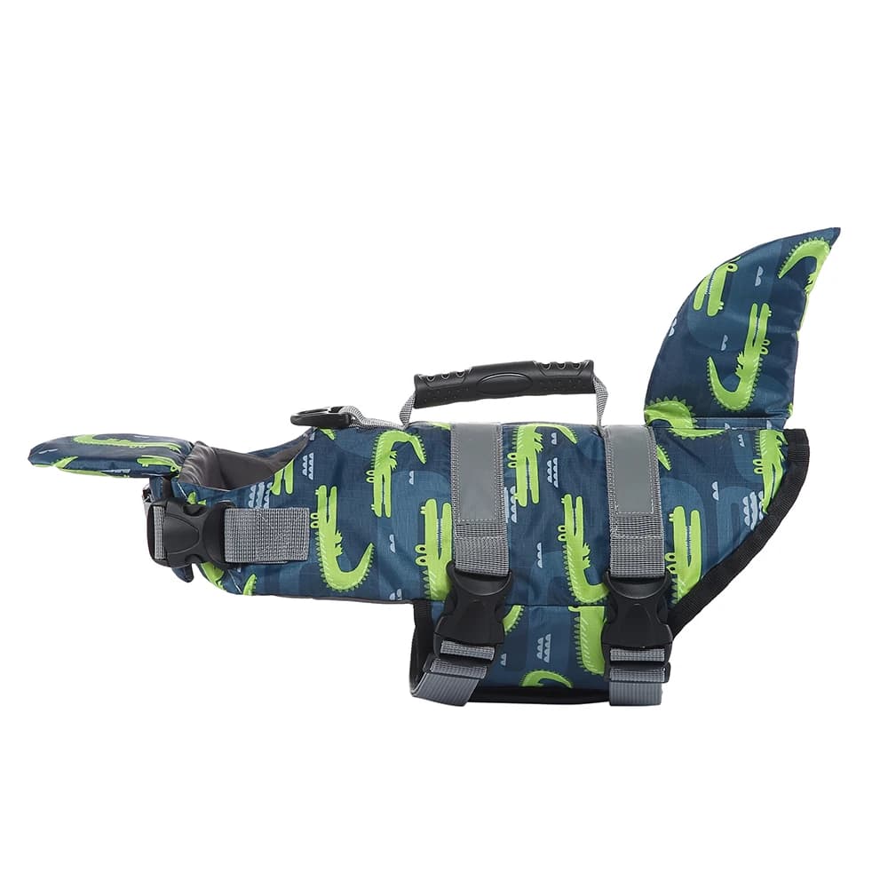 Giubbotto di salvataggio per cani a pinna di squalo, gilet di sicurezza mimetico per animali domestici con strisce riflettenti e maniglia, costume da bagno per nuoto e nautica