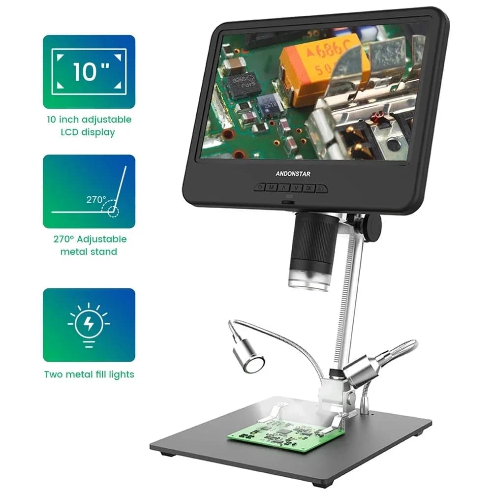 Microscopio digitale Andonstar AD210 con schermo LCD regolabile da 10,1 pollici per elettronica, strumento per microscopia PCB/SMD, microscopio per saldatura 1080P
