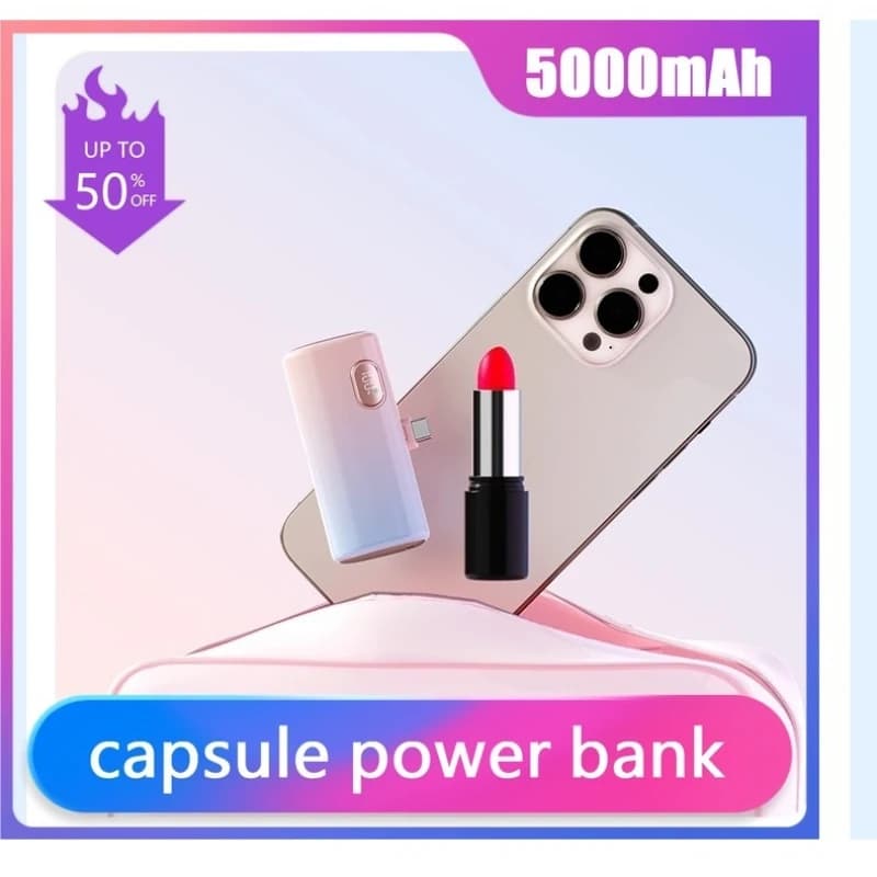 Power Bank a Capsula da 5000mAh 22.5W, Ricarica Super Veloce, Alimentazione di Emergenza, Power Bank Portatile