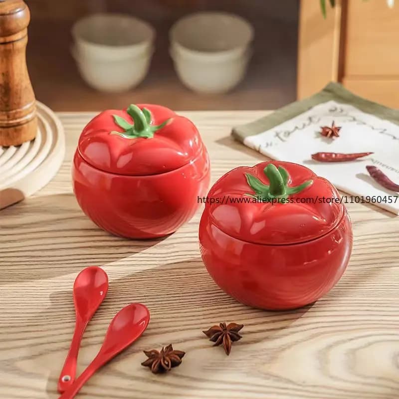 Barattolo in ceramica per condimenti, Set di barattoli per condimenti, Barattolo per zucchero e sale, Barattolo per olio e peperoncino, Contenitore creativo per alimenti e salse, Tazza per salsa di pomodoro