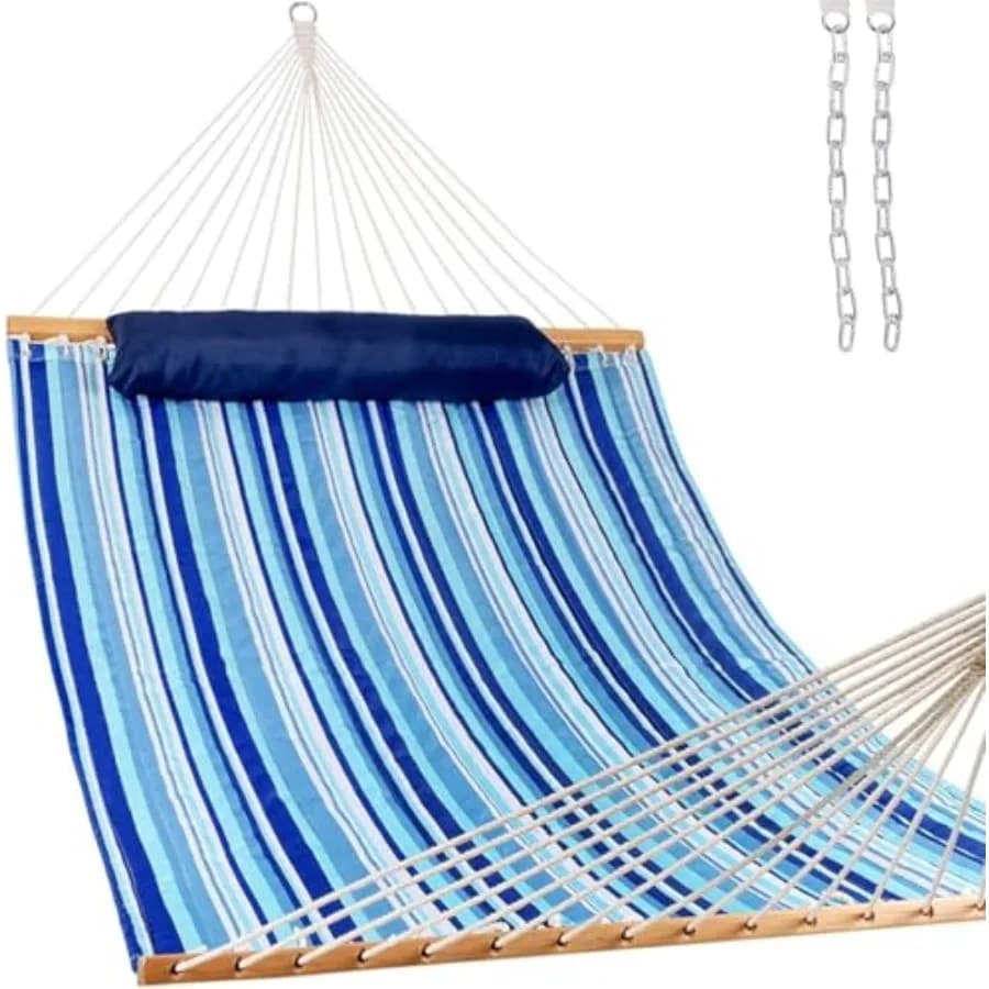 Outdoor use, quilted fabric, navy blue, 450lbs weight capacity with spreader bars and detachable pillow