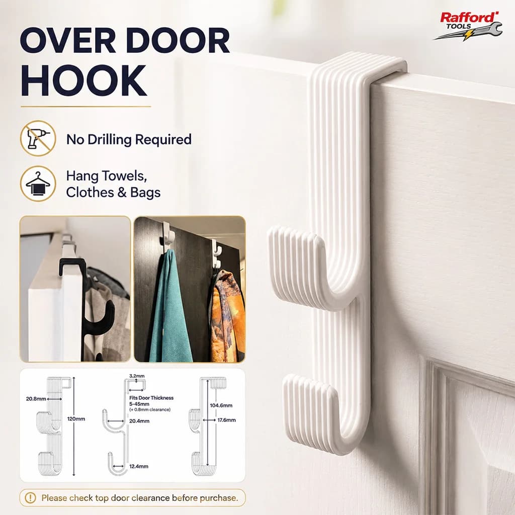 Rafford 2PCS Over Door Hooks, No Drilling Towel Hanger for Bathroom Clothes Bags
