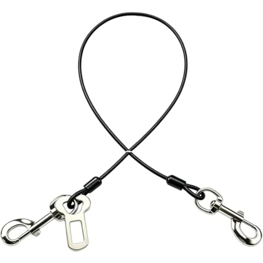 Dog Seat Belt Harness for Car, 2pcs Dog Seatbelt of Coated Wire Leash Safety Restraint, No Chew Tether Cable Vehicle Dogs Acces